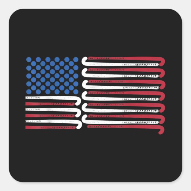 Sticker Carré Drapeau américain de hockey sur gazon avec balles  (Devant)