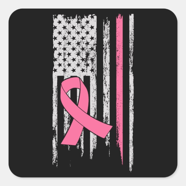 Sticker Carré Drapeau américain de sensibilisation au cancer (Devant)