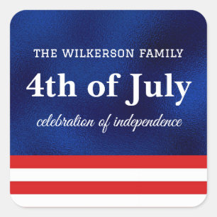 Sticker Carré Drapeau américain du 4 juillet sur fond bleu métal