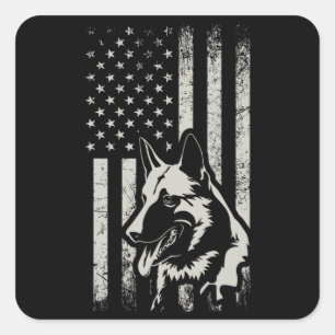 Sticker Carré Drapeau américain du berger allemand cadeau Patri