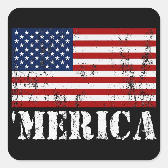 Sticker Carré Drapeau américain en détresse 'MERICA (Devant)