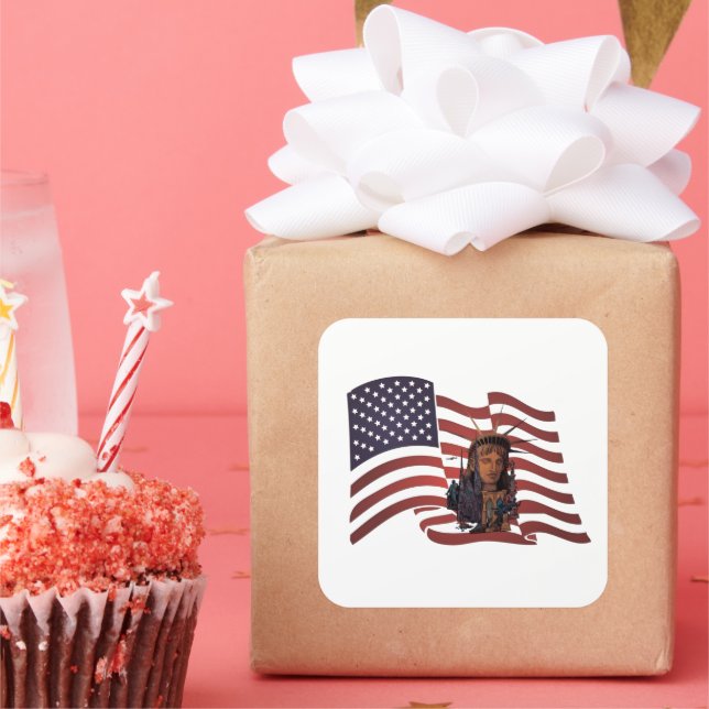 Sticker Carré Drapeau américain et statue de la liberté (Fête)