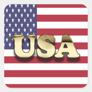 Sticker Carré Drapeau américain Golden USA