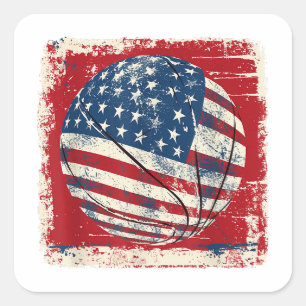 Sticker Carré Drapeau américain Juillet 4 Basketball