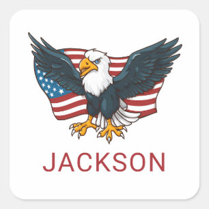 Sticker Carré Drapeau américain patriotique USA Aigle Enfants 4 