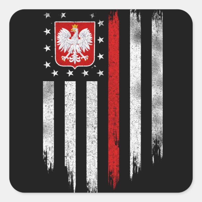 Sticker Carré Drapeau américain polonais Combo Pologne Usa Polsk (Devant)