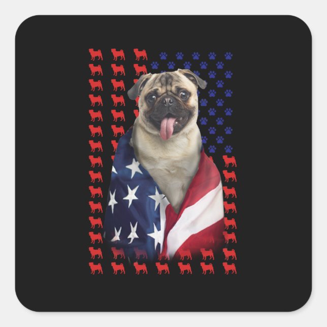Sticker Carré Drapeau américain Puggy (Devant)