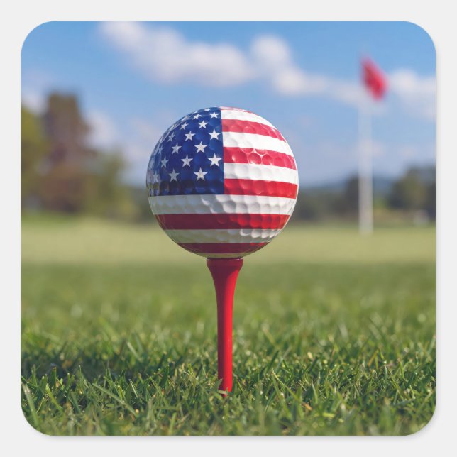 Sticker Carré Drapeau américain sur un ballon de golf (Devant)