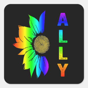 Sticker Carré Drapeau arc-en-ciel LGBT Fleur de soleil