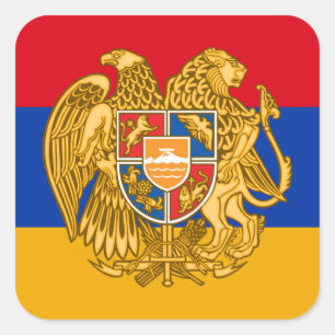 Sticker Carré Drapeau arménien et armoiries, Drapeau de l'Arméni