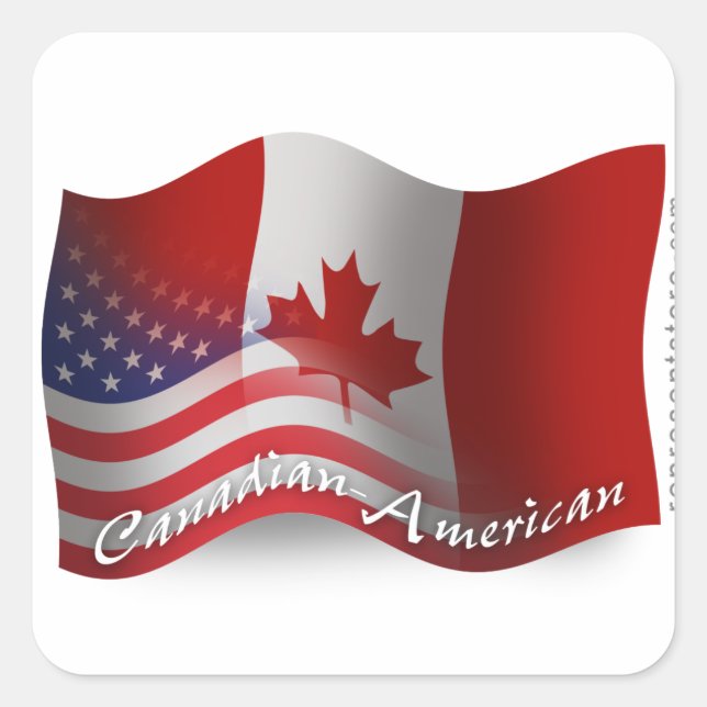 Sticker Carré Drapeau canadien-américain (Devant)