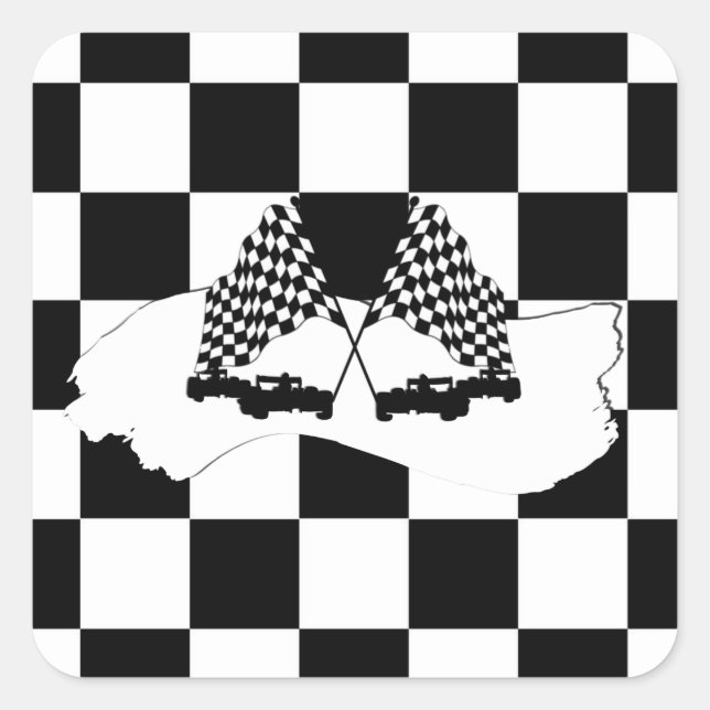 Sticker Carré Drapeau Checker et voitures de course (Devant)