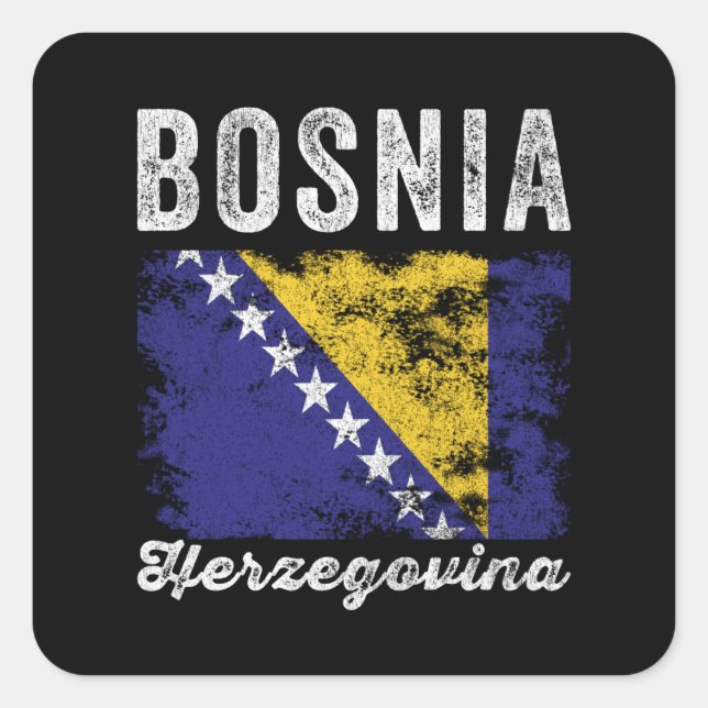 Sticker Carré Drapeau de Bosnie-Herzégovine en détresse (Devant)