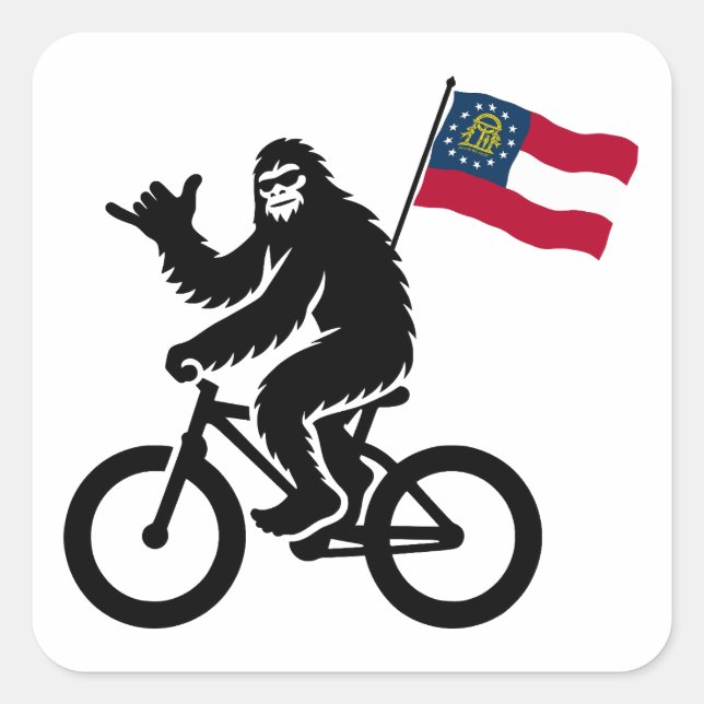 Sticker Carré Drapeau de Géorgie à vélo Bigfoot (Devant)