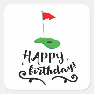 Sticker Carré Drapeau de golf avec le texte Joyeux Anniversaire