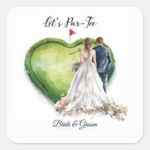 Sticker Carré Drapeau de golf sur forme de cœur pour mariage