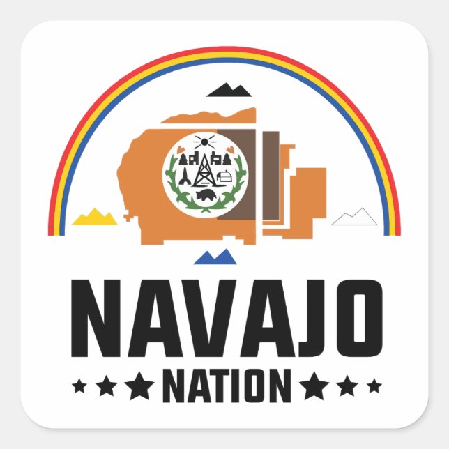 Sticker Carré drapeau de la nation navajo de la tribu - grand ph (Devant)