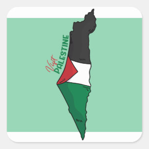 Sticker Carré Drapeau de la Palestine sur sa carte, Visit Palest