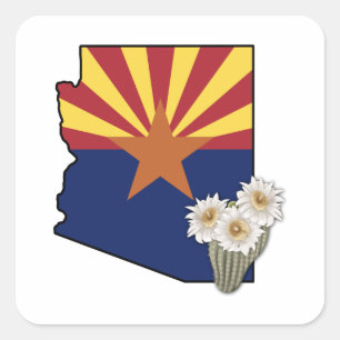 Sticker Carré Drapeau de l'Arizona Fleur d'État Saguaro Cactus B