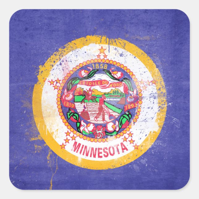 Sticker Carré Drapeau de l'État du Minnesota en détresse (Devant)