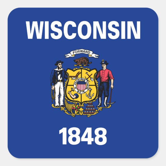 Sticker Carré Drapeau de l'État du Wisconsin (Devant)