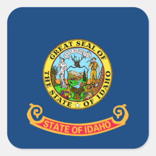 Sticker Carré Drapeau de l'Idaho : Etat de Gem, Amérique Montagn