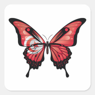 Sticker Carré Drapeau de papillon noir de Tunisie