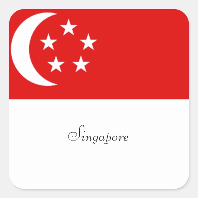Sticker Carré Drapeau de Singapour, étiqueté (Devant)