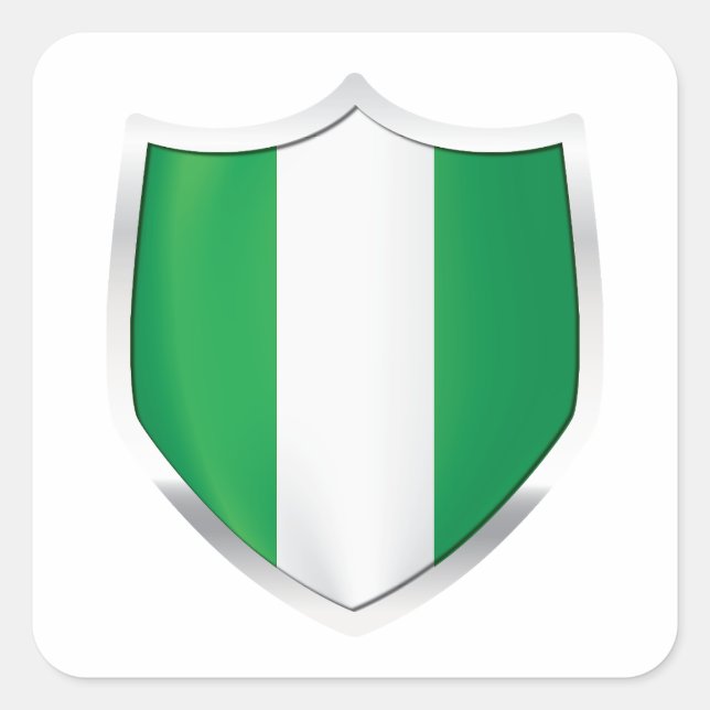 Sticker Carré Drapeau du bouclier argenté du Nigeria (Devant)