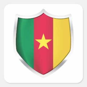 Sticker Carré Drapeau du Bouclier d'argent du Cameroun