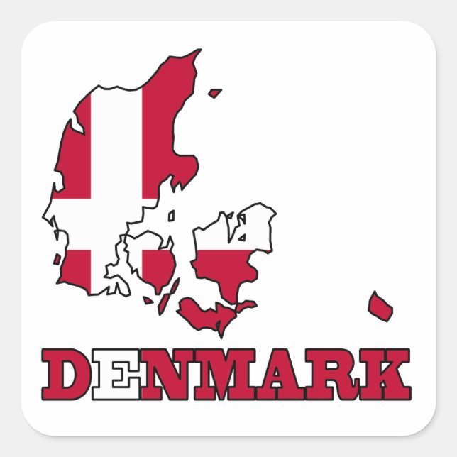 Sticker Carré Drapeau du Danemark sur la carte (Devant)