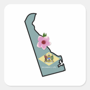 Sticker Carré Drapeau du Delaware avec fleur d'état