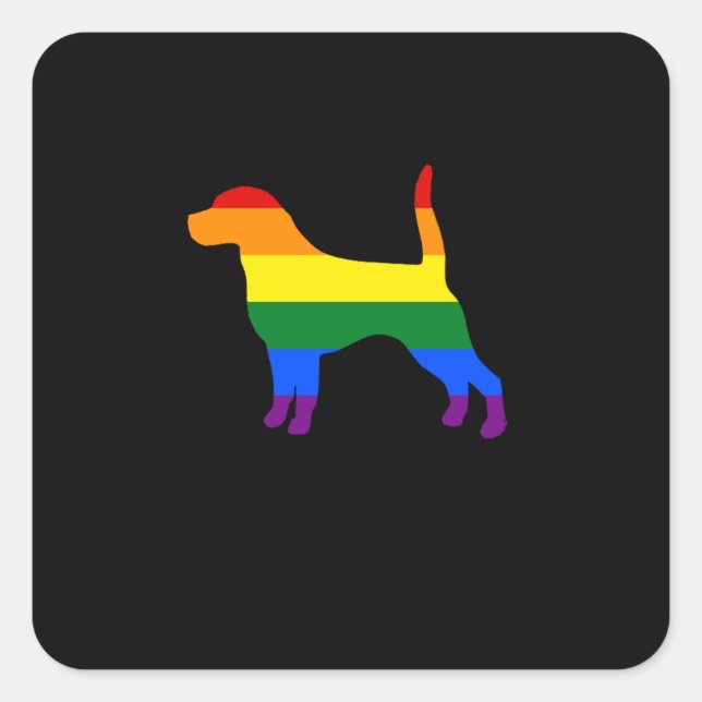 Sticker Carré Drapeau du Gay pride de l'arc-en-ciel du Beagle de (Devant)