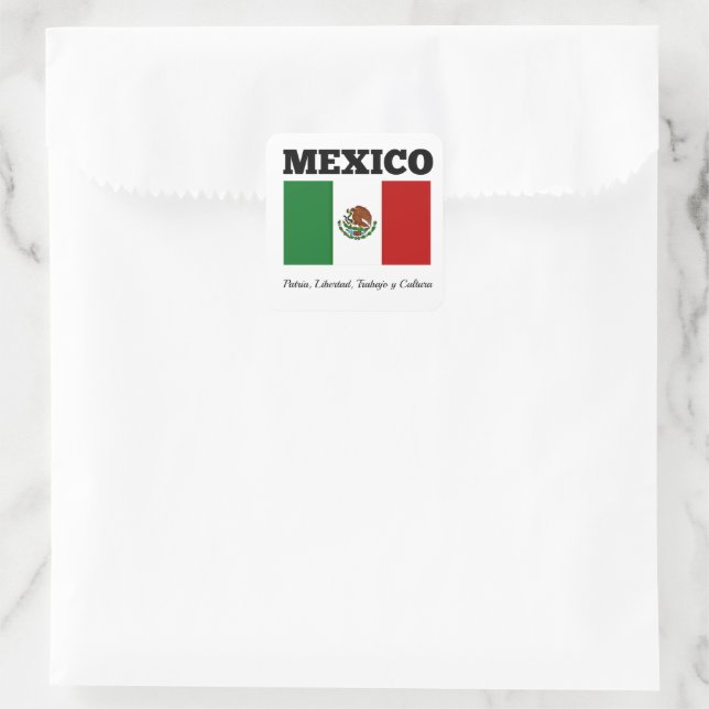 Sticker Carré Drapeau du Mexique, étiqueté (Sac)