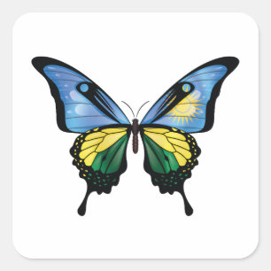 Sticker Carré Drapeau du papillon d'hirondelle du Rwanda