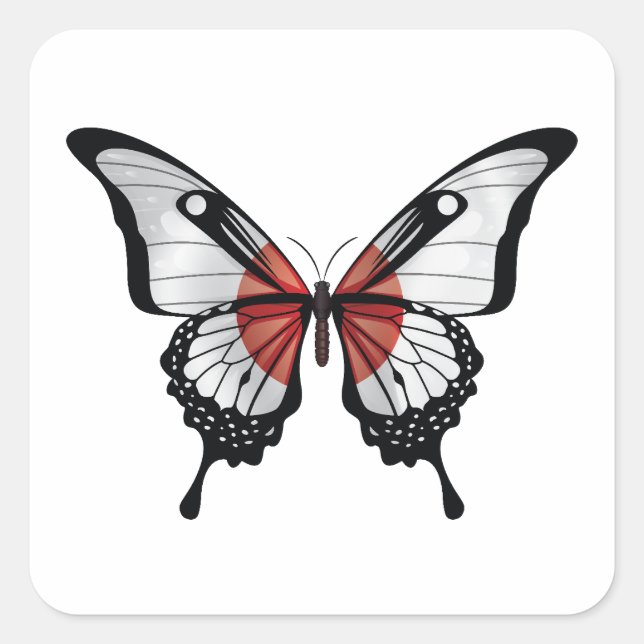 Sticker Carré Drapeau du papillon noir du Japon (Devant)