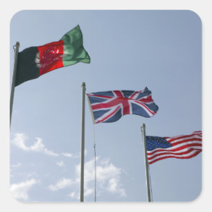 Sticker Carré Drapeau du Royaume-Uni entre les drapeaux afghans 