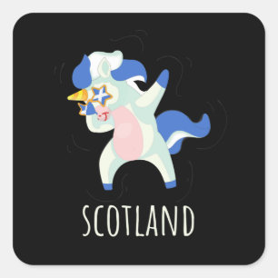Sticker Carré Drapeau écossais Dabbing Unicorne