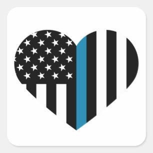 Sticker Carré Drapeau en forme de coeur mince de Blue Line