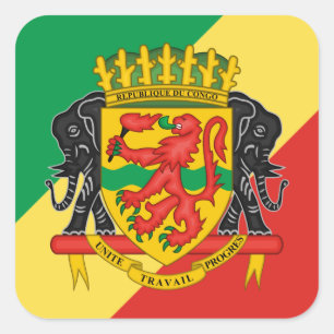 Sticker Carré Drapeau et blason congolais, République du Congo
