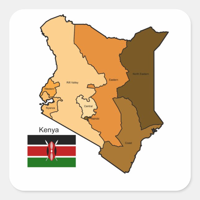 Sticker Carré Drapeau et carte du Kenya (Devant)