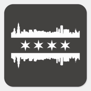 Sticker Carré Drapeau et horizon de Chicago - noirs et blancs