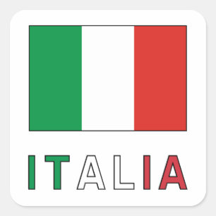Sticker Carré Drapeau et mot italiens