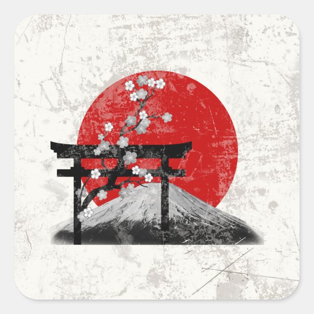 Sticker Carré Drapeau et symboles du Japon ID153 (Devant)