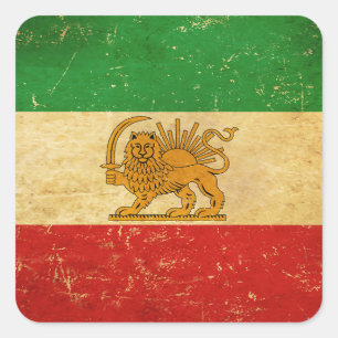 Sticker Carré Drapeau Iran Lion et Sun Shah d'Iran