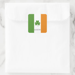 Sticker Carré Drapeau irlandais St Patrick avec Shamrock   Perso