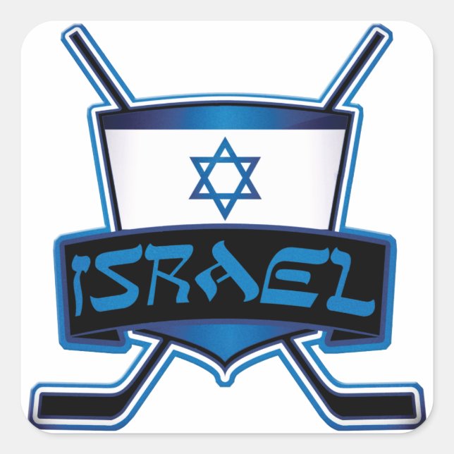 Sticker Carré Drapeau israélien de hockey sur glace (Devant)