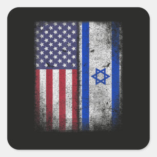 Sticker Carré Drapeau Israélo-Américain Israël Usa Racines Améri
