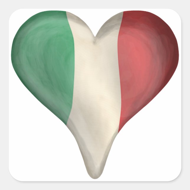 Sticker Carré Drapeau Italien Dans Un Coeur (Devant)
