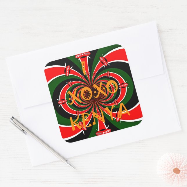 Sticker Carré Drapeau Kenya d'inspiration africaine - Art Abstra (Enveloppe)